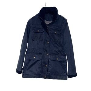 Fat Face British Utility Field Jacket Womens 2 Navy Blue Cotton Corduroy Trim